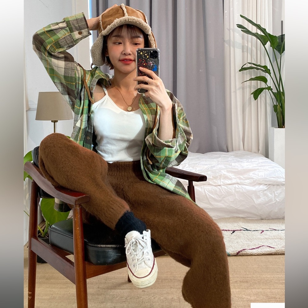 Stylenanda Korea Brown pull on knit fuzzy lounge pants